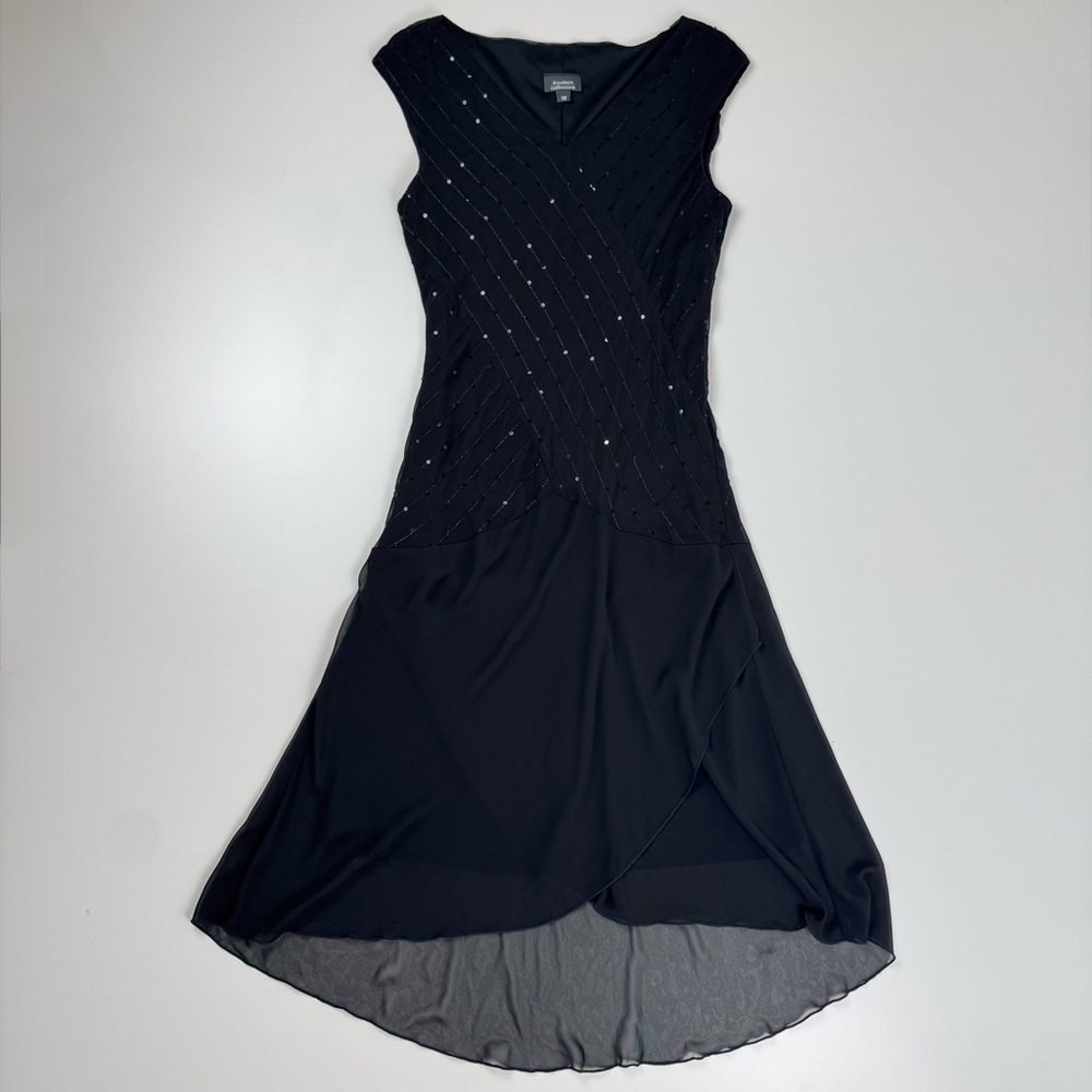 Vintage Y2K Dressbarn Black Sequin Mesh Dress Size 10 USA Made Goth Fairy Grunge